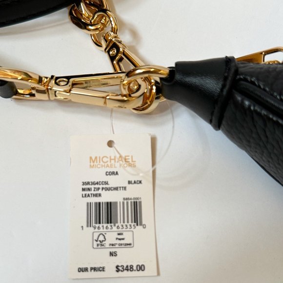Michael Kors CORA MINI Zip Pouchette Shoulder Crossbody Leather Bag Black - Picture 12 of 14